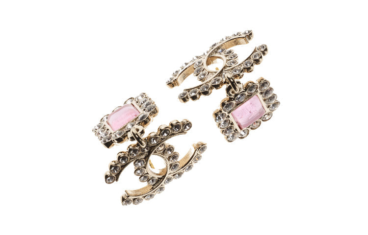 CHANEL Rhinestone Earrings Women's Pink