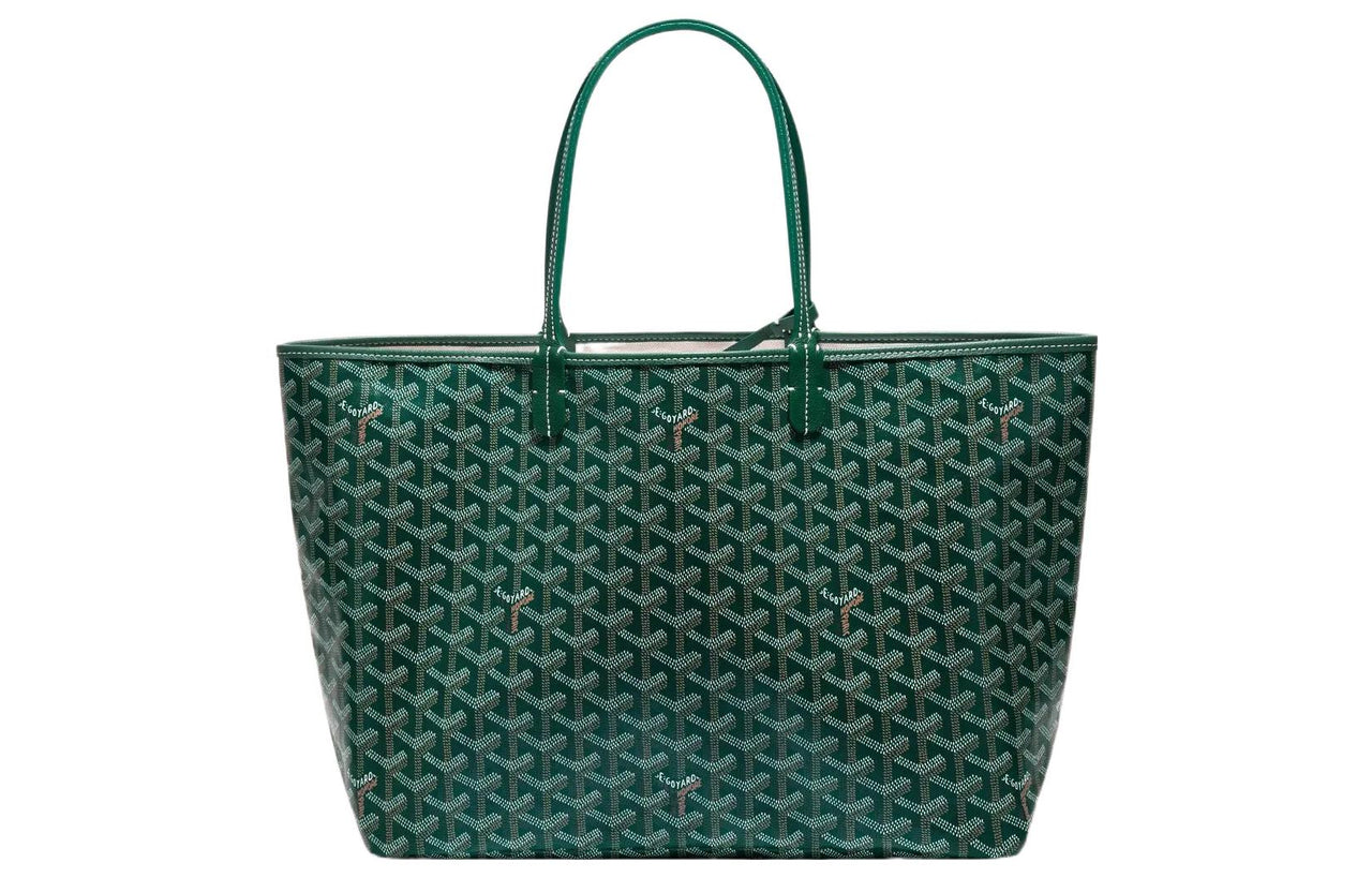 GOYARD Saint Louis Canvas With Calfskin Tote Bag Shopping Bag Handbag Small Size Unisex Green