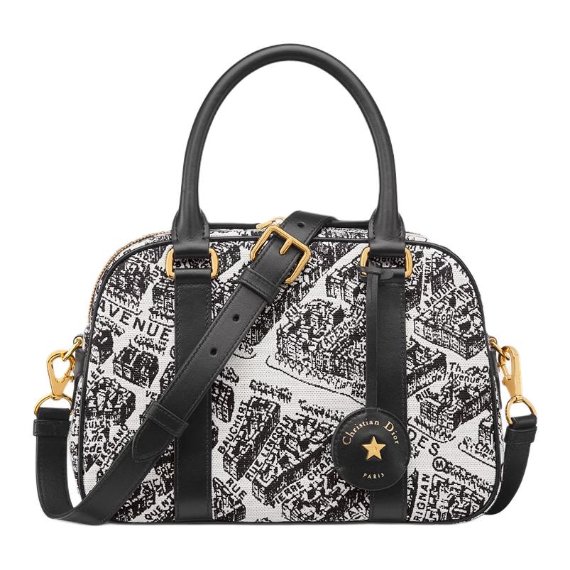 DIOR Vibe Fabric Bowling Bag Shoulder Bag Crossbody Bag Handbag Medium Size Women's Black