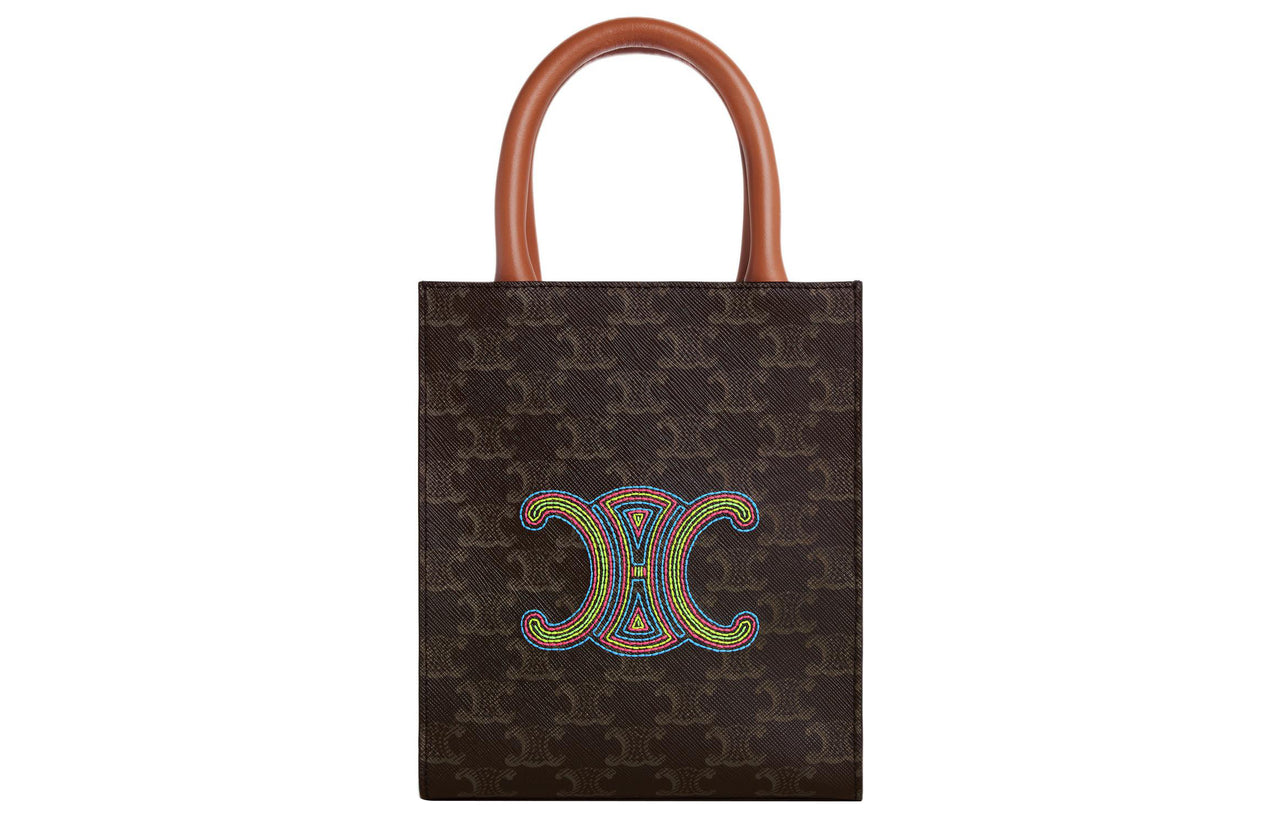 CELINE Triomphe Canvas With Calfskin Tote Bag, Shopping Bag, Shoulder Bag, Handbag Mini Women's Brown