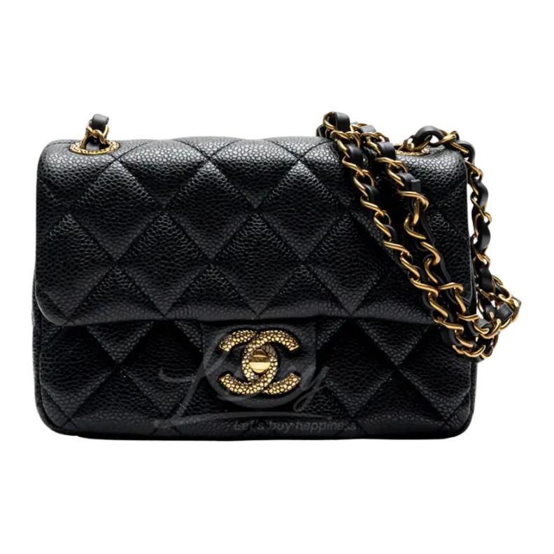 CHANEL Fish Paste Leather Shoulder Bag Mini Women's Black