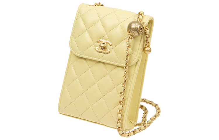 CHANEL Little Golden Ball Lambskin Cell Phone Pouch Women's Yellow