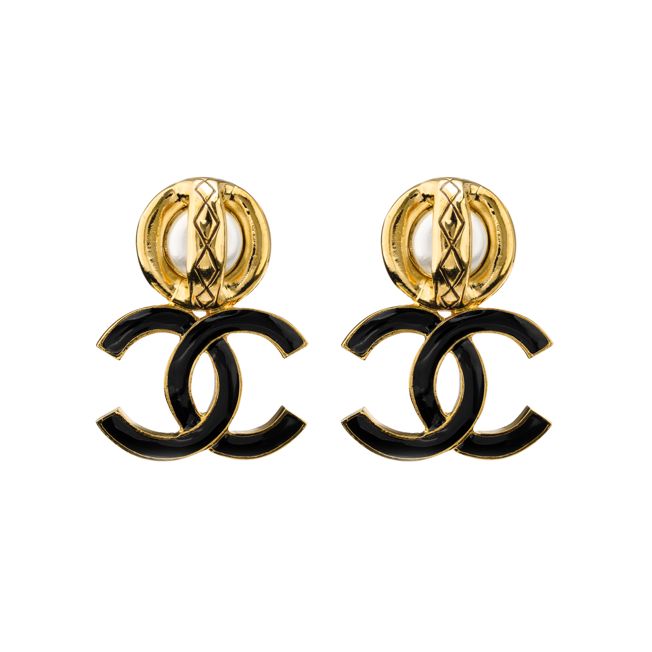 CHANEL Earrings Women's Black/Gold
