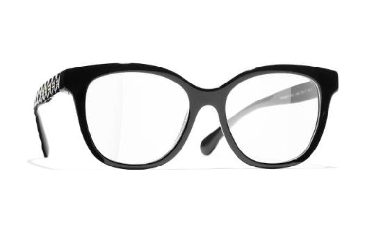 CHANEL Acetate Square Eyeglass Frames Women's Black