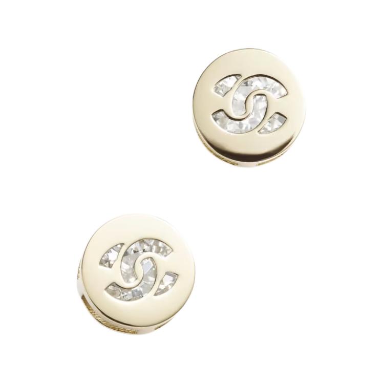 CHANEL Rhinestone Earrings Women's Gold