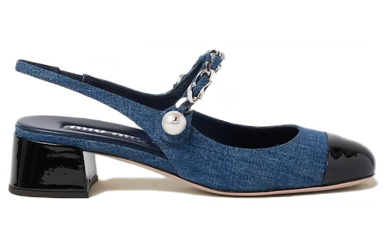 MIU MIU Chunky Heel High Heels 3.5cm Women's Blue