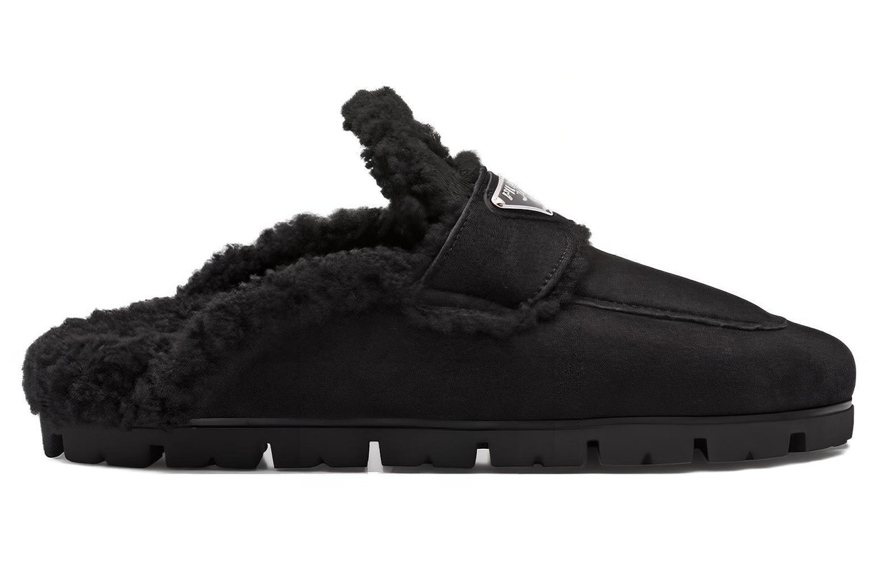 PRADA Triangle-logo Shearling Slippers