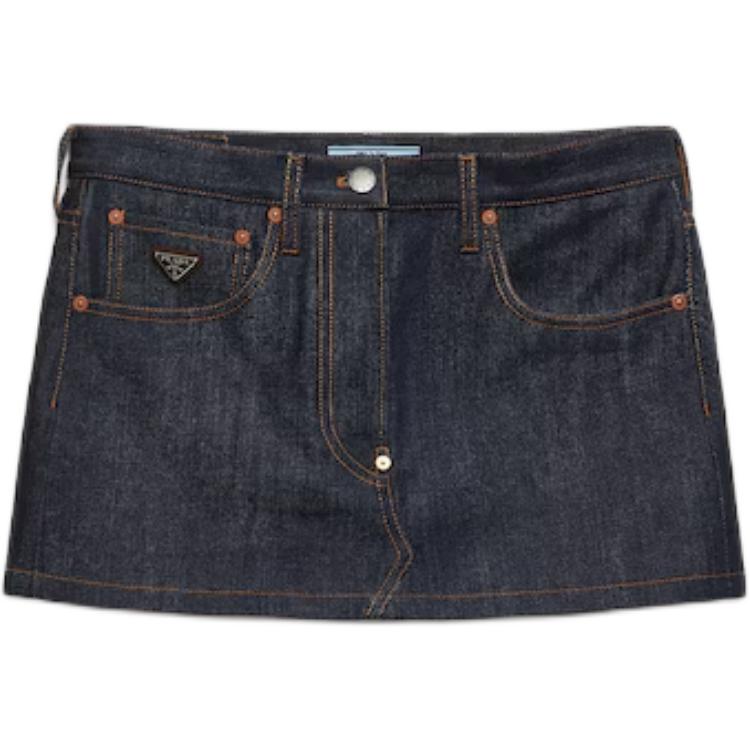 PRADA Logo-Patch Denim Mini Skirt