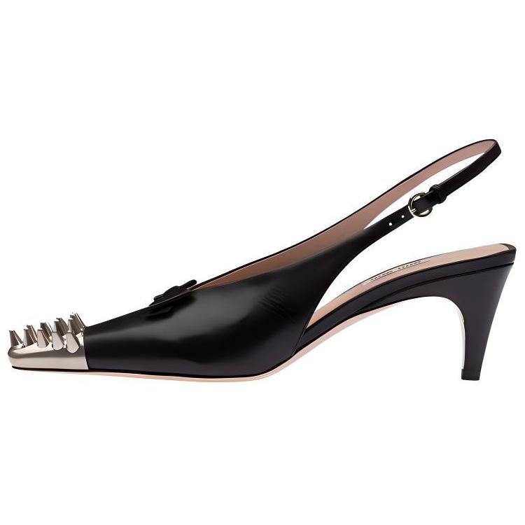 MIU MIU Cone Heel High Heels Women's Black Silver