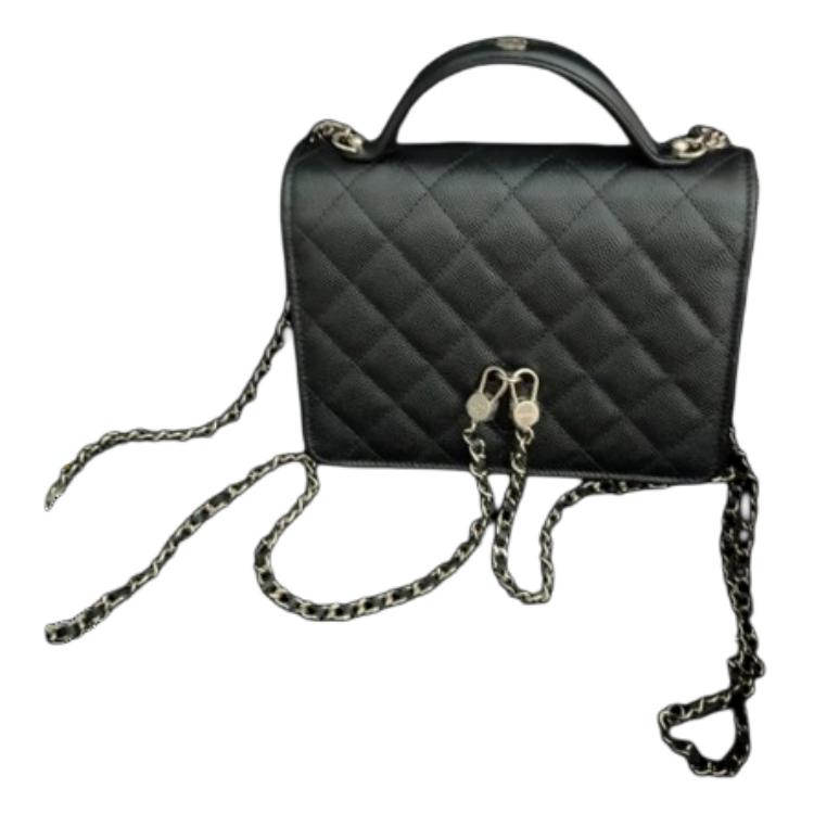 CHANEL Grained Calfskin Shoulder Bag Crossbody Bag Handbag Regular Women's Black