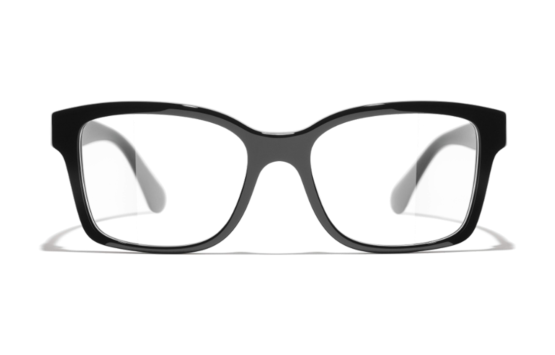 CHANEL Plate Frame Irregular Shape Eyeglass Frames Unisex Black