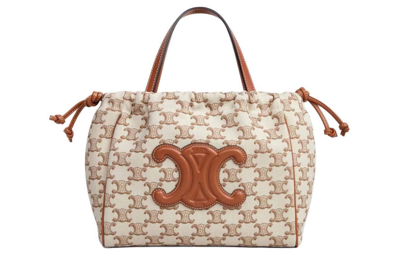 CELINE Cabas Fabric With Cow Leather Binding Shoulder Bag, Crossbody Bag, Handbag Trumpets Women's Brown & White