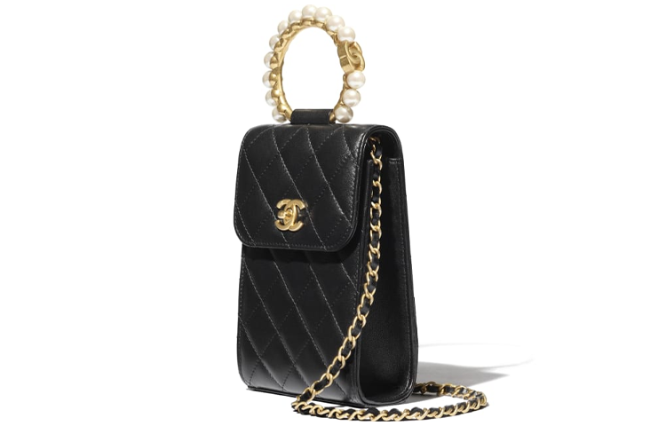 CHANEL Classic Sheepskin Square Box Cell Phone Pouch Shoulder Bag Crossbody Bag Women's Black
