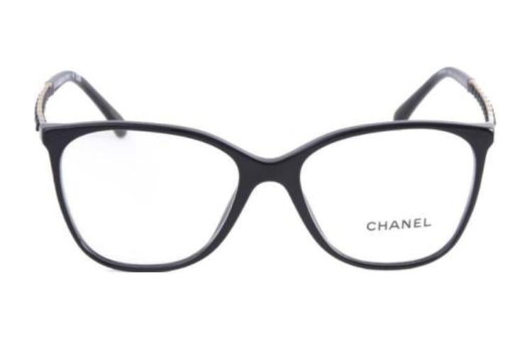 CHANEL Acetate Oval Eyeglass Frames Women's Black