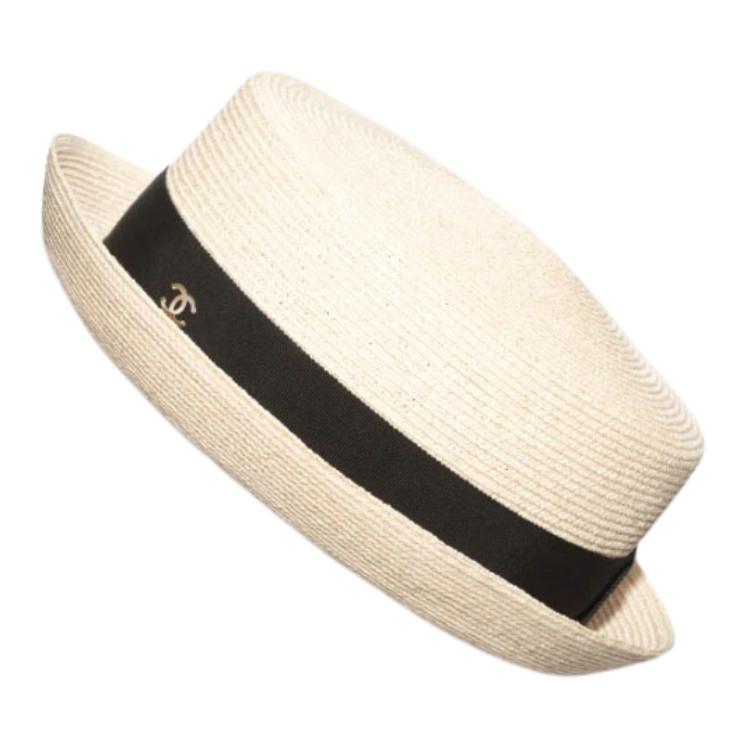 CHANEL Straw Woven Hats & Caps Women's Beige