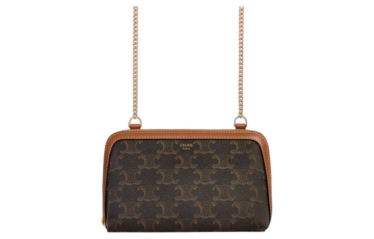 CELINE TriompheCANVAS Sheepskin Detail Chain Bag Shoulder Bag Crossbody Bag Regular Women's Tawny