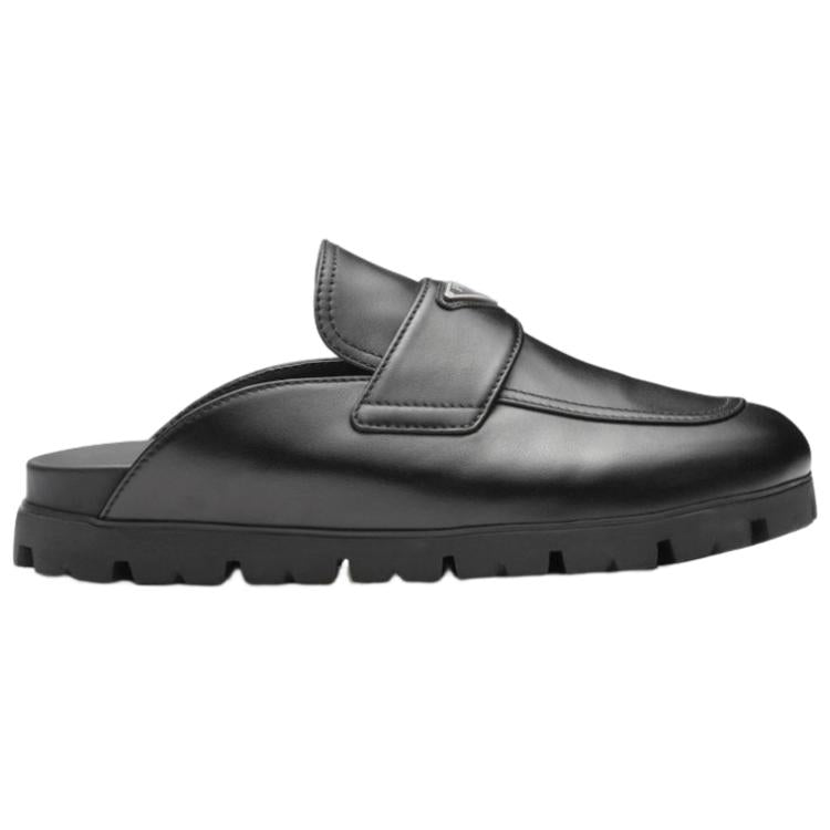 PRADA Triangle-logo Leather Slippers