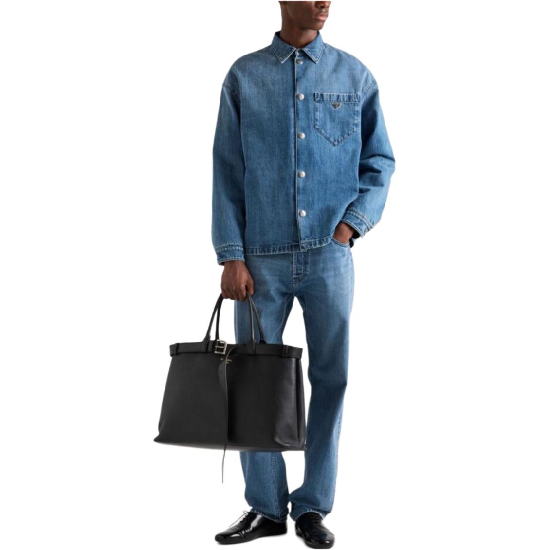 PRADA Buttoned Logo Plaque Denim Shirt