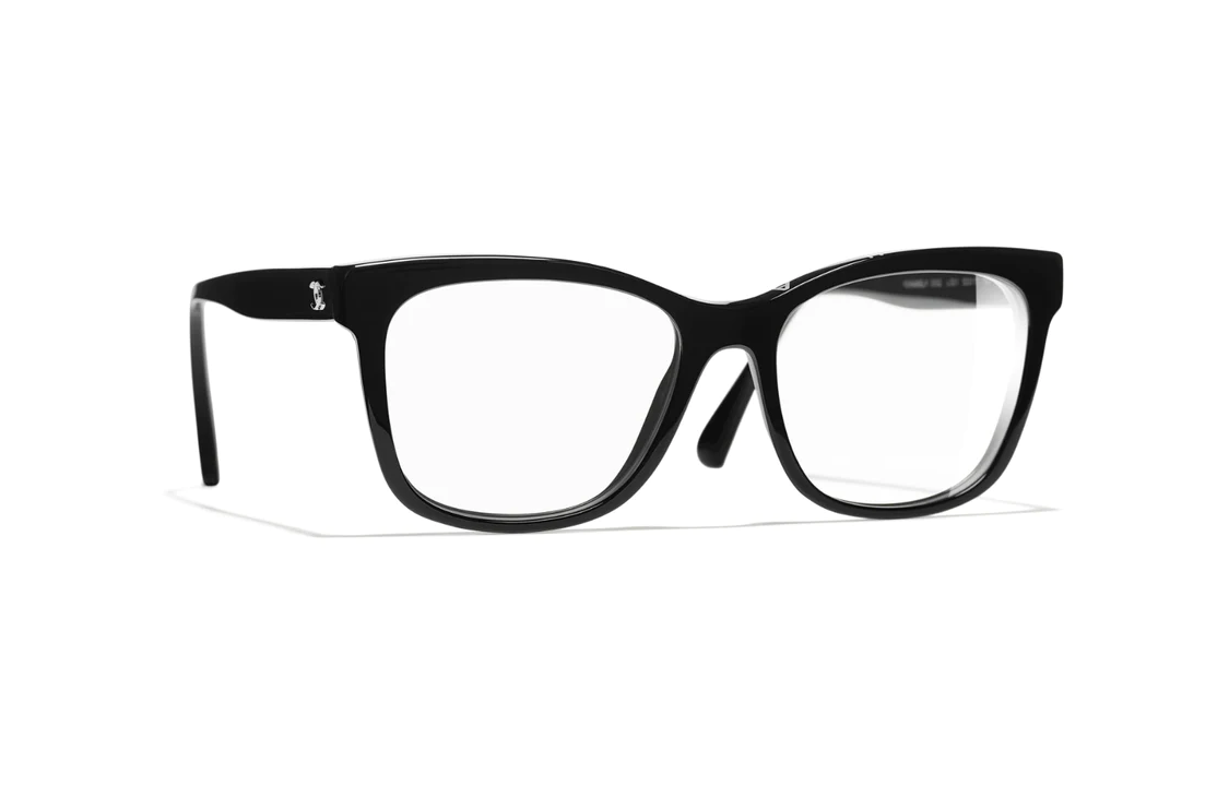 CHANEL Acetate Irregular Shape Eyeglass Frames Men's Black