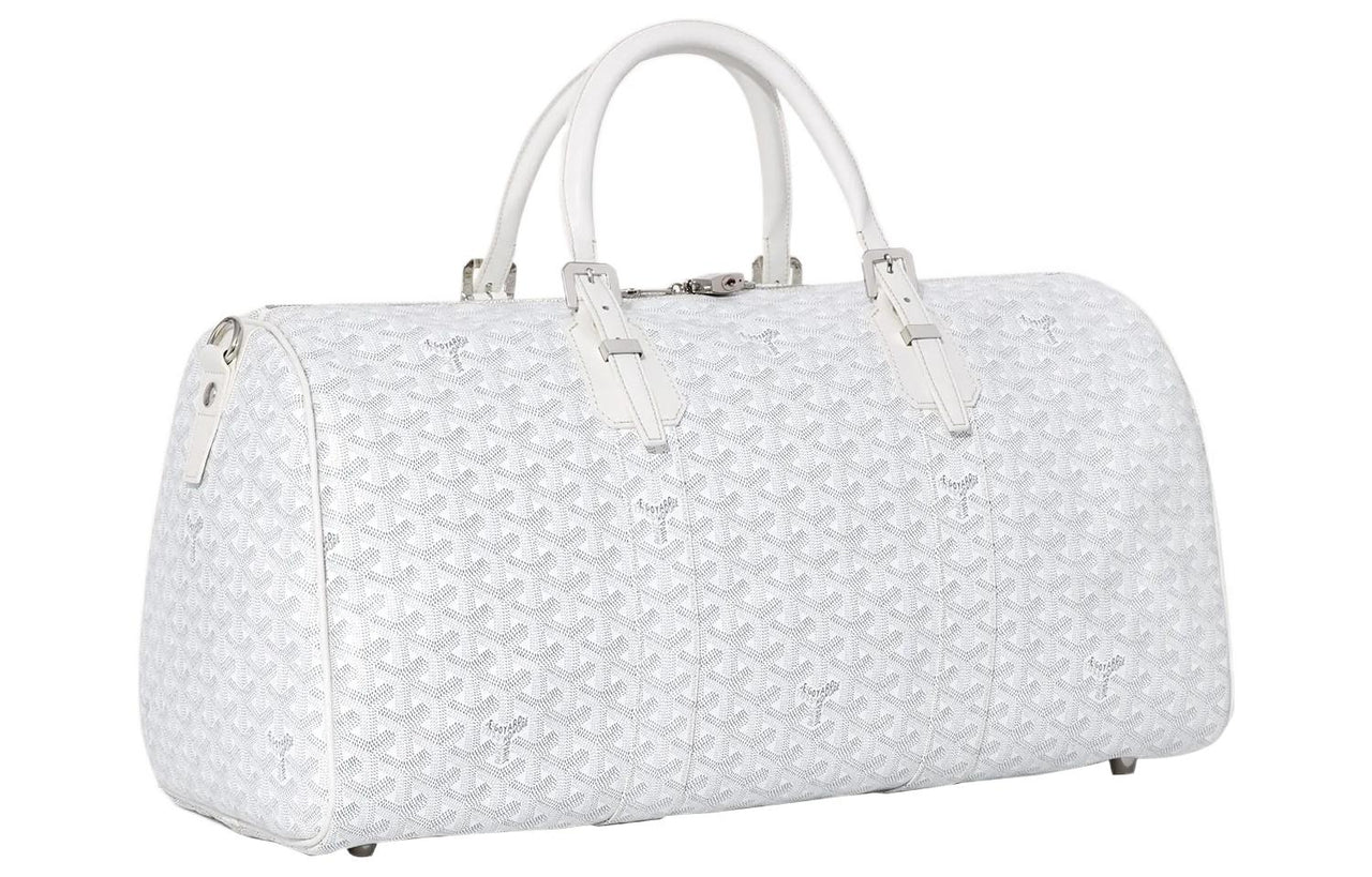 GOYARD Canvas With Calfskin Dog's Teeth Handbag, Shoulder Bag, Crossbody Bag, Travel Bag Unisex White