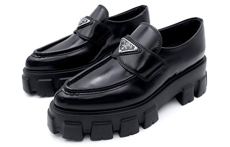 PRADA Women's Monolith Pointy Brushed Leather Loafers 'Black'