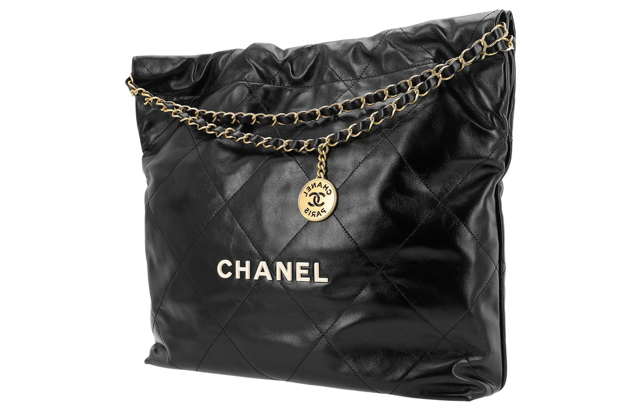 CHANEL 22Bag Smooth Finish Calfskin Tote Bag, Shopping Bag, Portable Crossbody Bag, Shoulder Bag Unisex Black