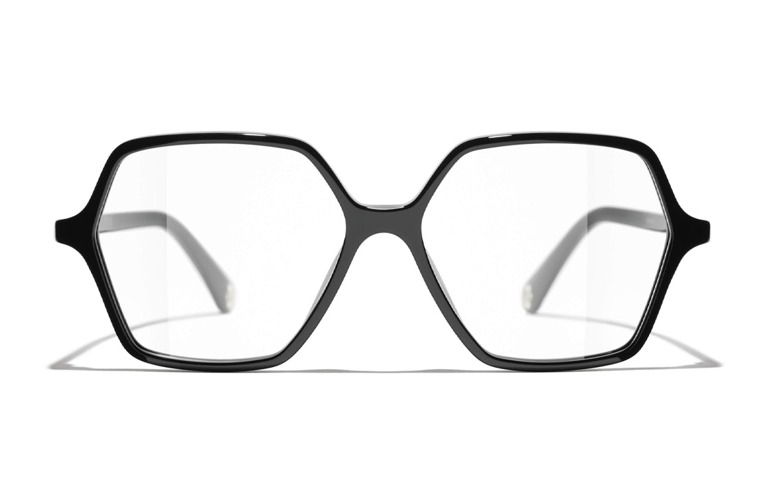 CHANEL Acetate Irregular Shape Eyeglass Frames Unisex Black