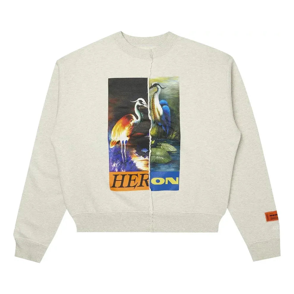 HERON PRESTON FW21 Split Herons Crewneck Sweatshirt 'Grey Melange' HMBA018F21JER0010822