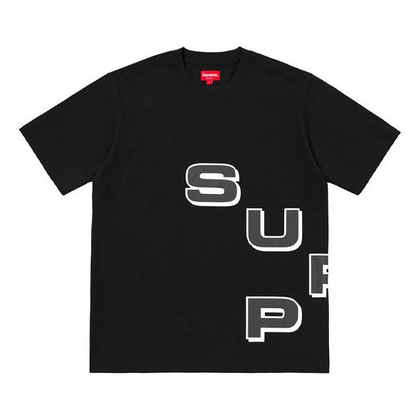 Supreme FW18 Stagger Tee Black Alphabet Logo Short Sleeve Unisex SUP-FW18-223