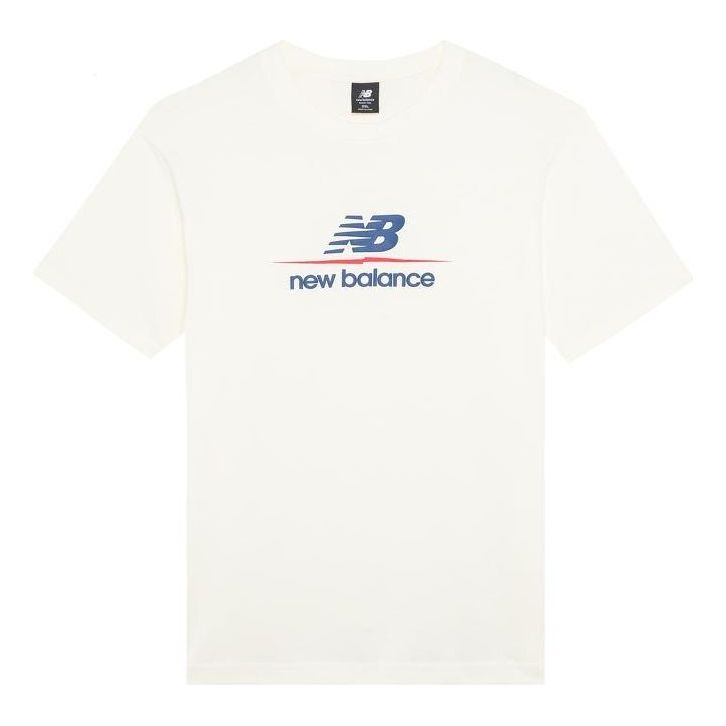New Balance Logo Print Tee 'White Blue' AMT22393-IV