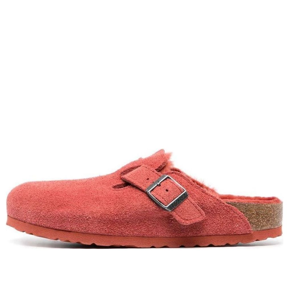 (WMNS) Birkenstock Boston Shearling Suede Leather Narrow Fit 'Sienna Red' 1025669