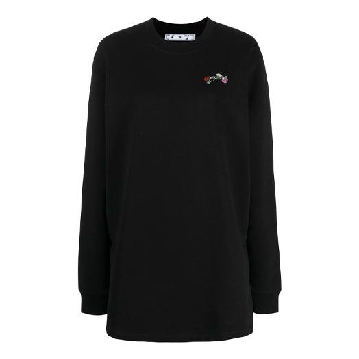 (WMNS) Off-White Arrow Embroidered Flowers Sports Long Loose Fit Black Hoodie OWDB098R21JER0011084