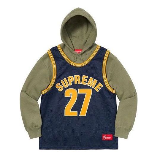 Supreme Basketball Jersey Hooded Sweatshirt 'Olive Green Navy Yellow' SUP-SS21-585