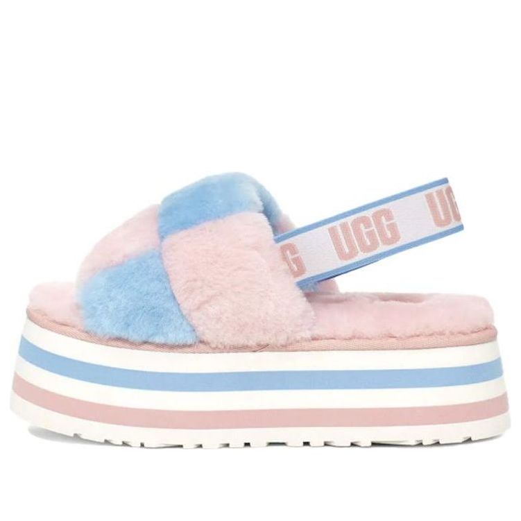 (WMNS) UGG Disco Checker Slide Thick Sole Pink Blue 1113490-PSTR