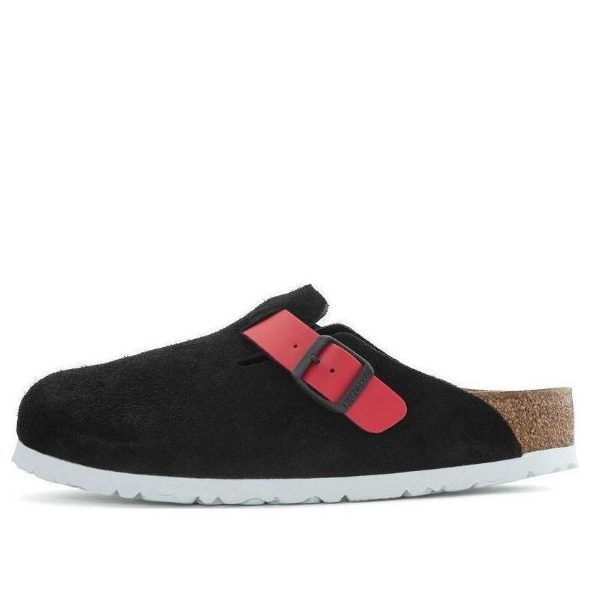 (WMNS) Birkenstock Boston Suede Leather/Birko-Flor 'Black / Active red' 1025939