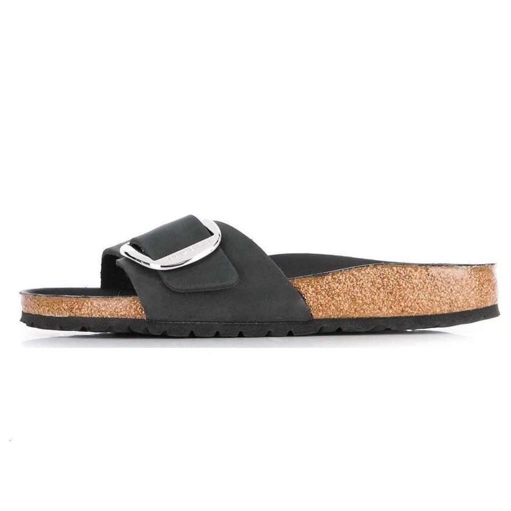 (WMNS) Birkenstock Madrid Big Buckle Oiled Leather Narrow Fit Sandals 'Black' 1006523