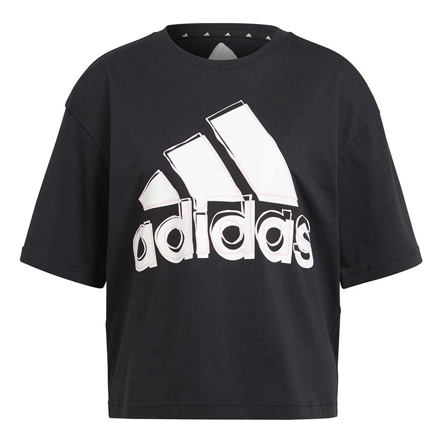 (WMNS) adidas Big Logo T Ss Contrasting Colors Logo Printing Sports Short Sleeve Black HB5101