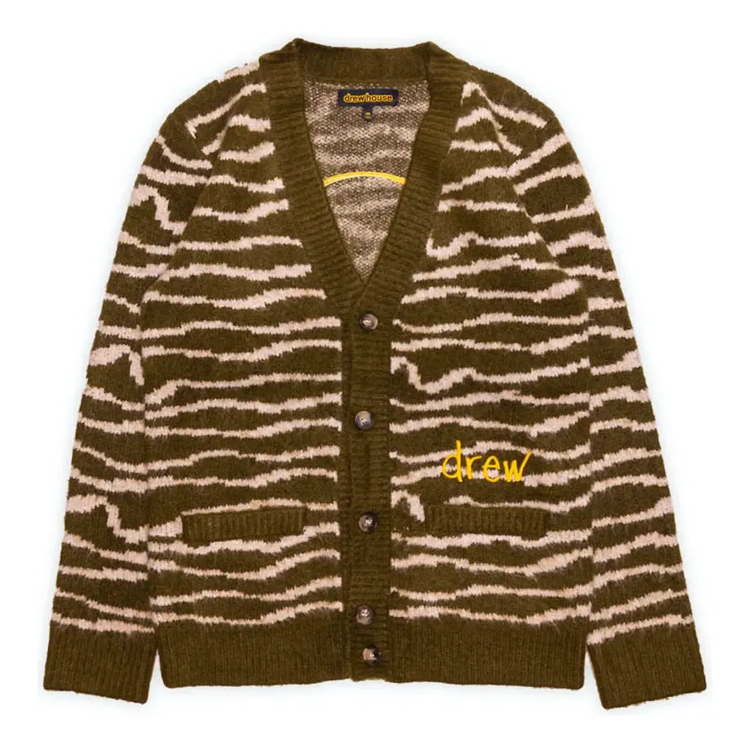 Drew House Sketch Mascot Squiggle Cardigan 'Olive Ivory' DR-FW21-072