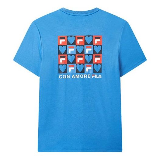 Yellow FILA Back Heart Shape Printing Pattern Short Sleeve Sky Blue F11M028111F-BU
