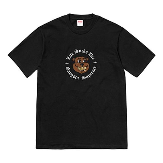 Supreme FW18 Life Sucks Die Tee Black Bear Round Neck Short Sleeve Unisex SUP-SS18-774