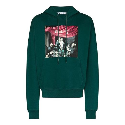 Off-White FW20 Caravaggio Loose Hooded Pullover Men Green OMBB037E20FLE0035710