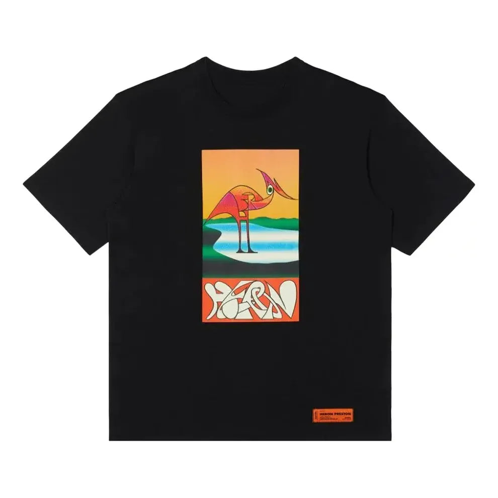 HERON PRESTON SS22 Abstract T-shirt 'Black Orange' HMAA026S22JER0031020
