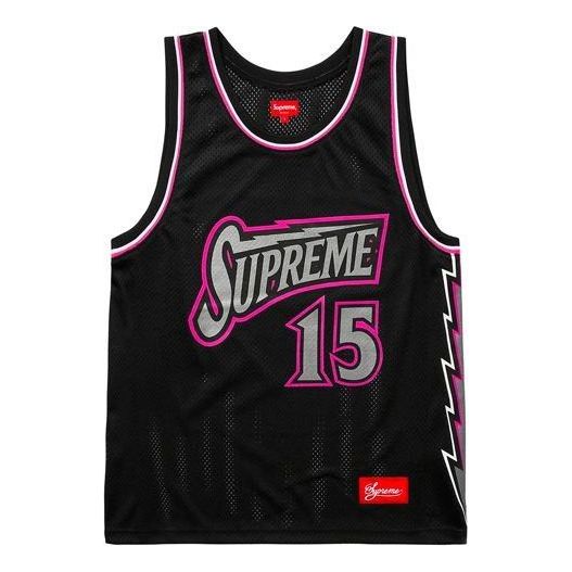 Supreme Bolt Basketball Jersey 'Black Grey Pink' SUP-SS18-428