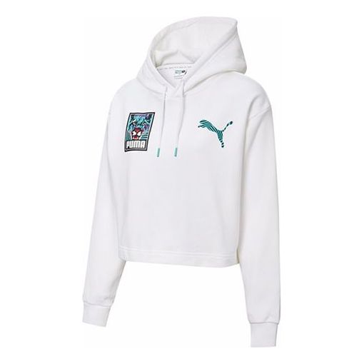 (WMNS) PUMA Claw Pack Logo Hoodie 'White Blue' 596635-02