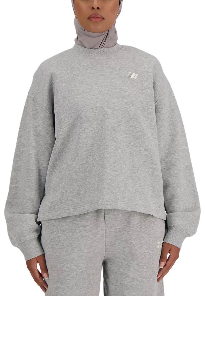 (WMNS) New Balance Linear Heritage Brushed Back Fleece Crewneck Sweatshirt 'Grey' WT33532-AG