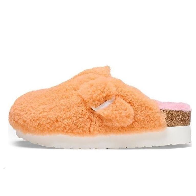 (WMNS) Birkenstock Boston Big Buckle Platform Fur Narrow Fit 'Papaya/Candy Pink' 1025311