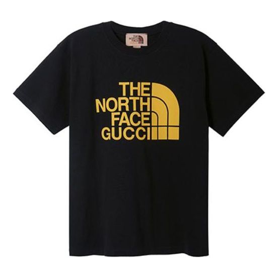 Men's Gucci x THE NORTH FACE Crossover Alphabet Logo Printing Loose Round Neck Short Sleeve Black T-Shirt 616036-XJDCL-1131