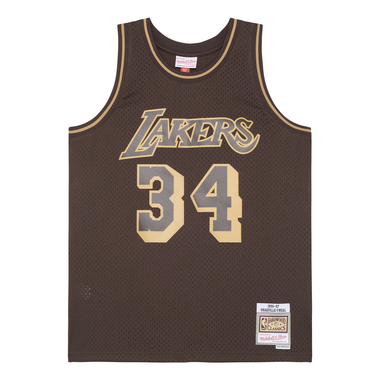 Mitchell & Ness x NBA Los Angeles Lakers 1996-97 Lux Brown Swingman Jersey 'Shaquille O'Neal 34' SMJY4313-LAL96SONBROW