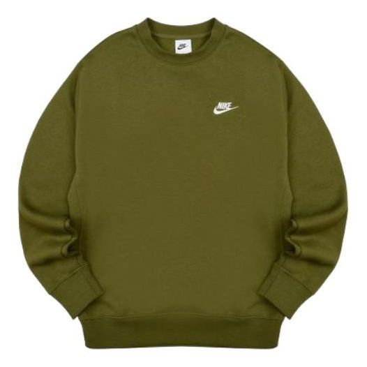 Men's Nike Solid Color Logo Embroidered Sports Round Neck Pullover Long Sleeves Green BV2663-327