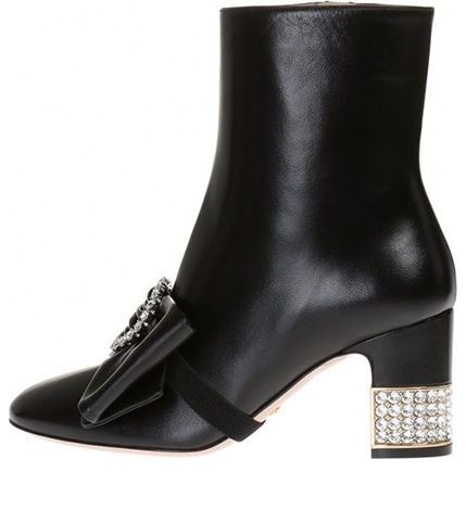 (WMNS) Gucci Removable Bow Leather Ankle Boots 'Black' 481171-BKO00-1000